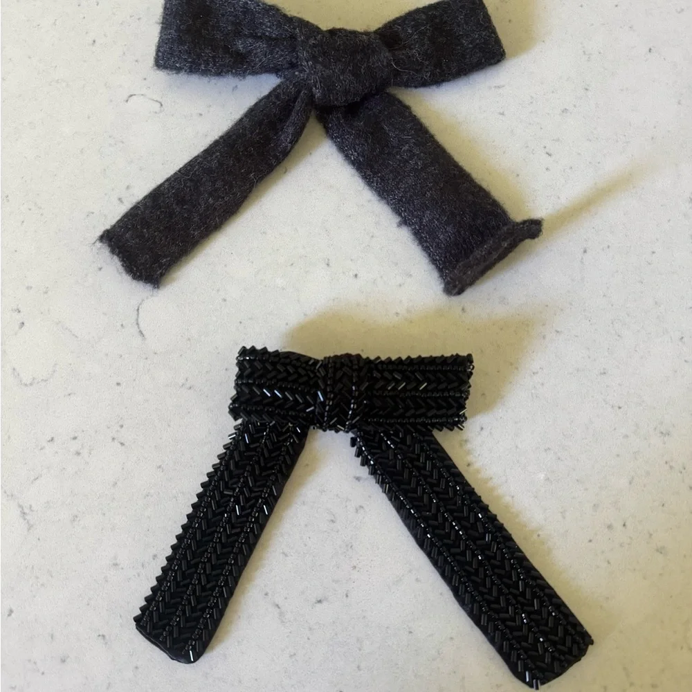 Zara girls black & bow knit sequin hair bows clips accessories